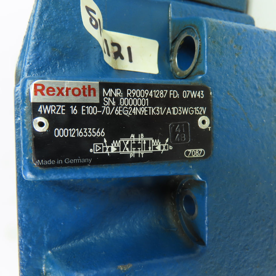 Rexroth R900941287 4WRZE 16 E100-70/6EG24N9ETK31/A1D3WG152V Hydraulic Valve