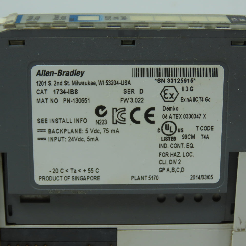 Allen-Bradley 1734-IB8 POINT I/O 8-Point Sink Input Module 24VDC Ser D w/Base
