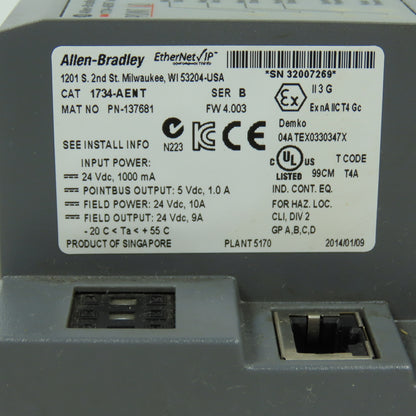 Allen-Bradley 1734-AENT Ethernet/IP Adapter 24VDC Series B