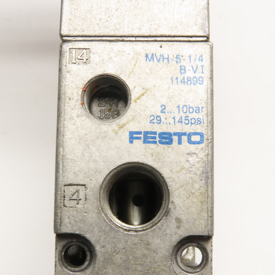 Festo MVH-5-1/4 114899 5/2 Position Pneumatic Solenoid Valve 20.4-26.4VDC Coil