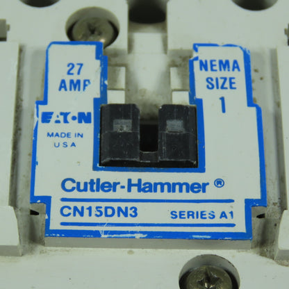 Eaton Cutler-Hammer CN15DN3 NEMA Size 1 Contactor 27A 3-Pole 120V Coil Series A1