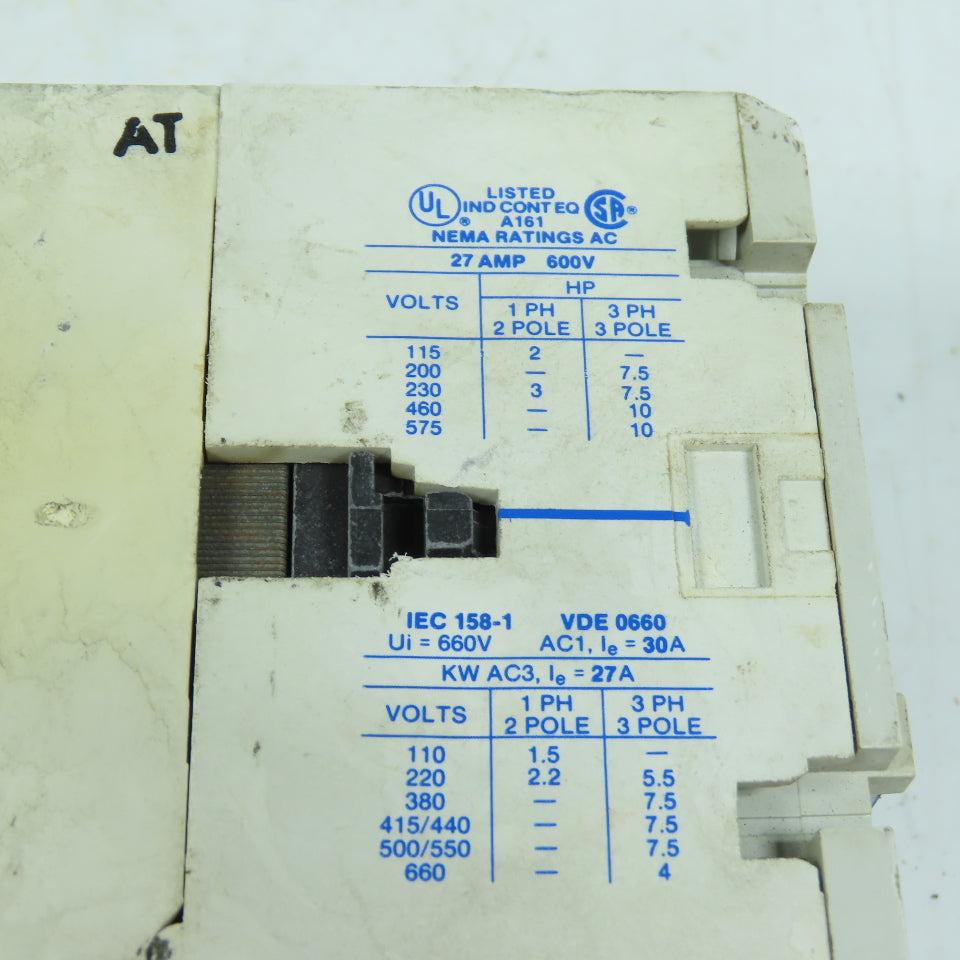Eaton Cutler-Hammer CN15DN3 NEMA Size 1 Contactor 27A 3-Pole 120V Coil Series A1