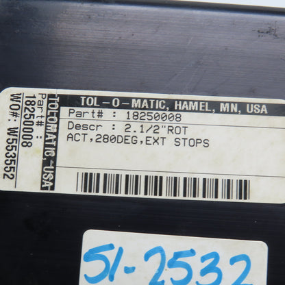 Tol-O-Matic 18250008 280° Pneumatic Rotary Vane Actuator 2-1/2" Bore