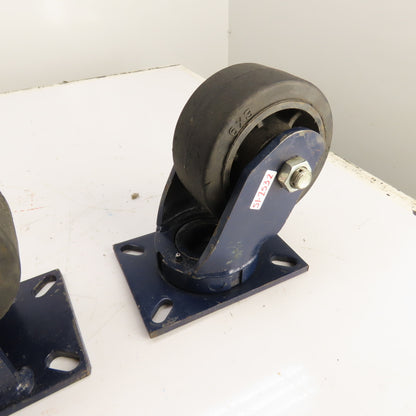 RWM Heavy Duty Caster Set 6x3 Inch 2 Rigid 1 Swivel Rubber Wheel Lot/3