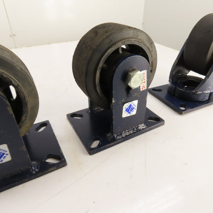 RWM Heavy Duty Caster Set 6x3 Inch 2 Rigid 1 Swivel Rubber Wheel Lot/3