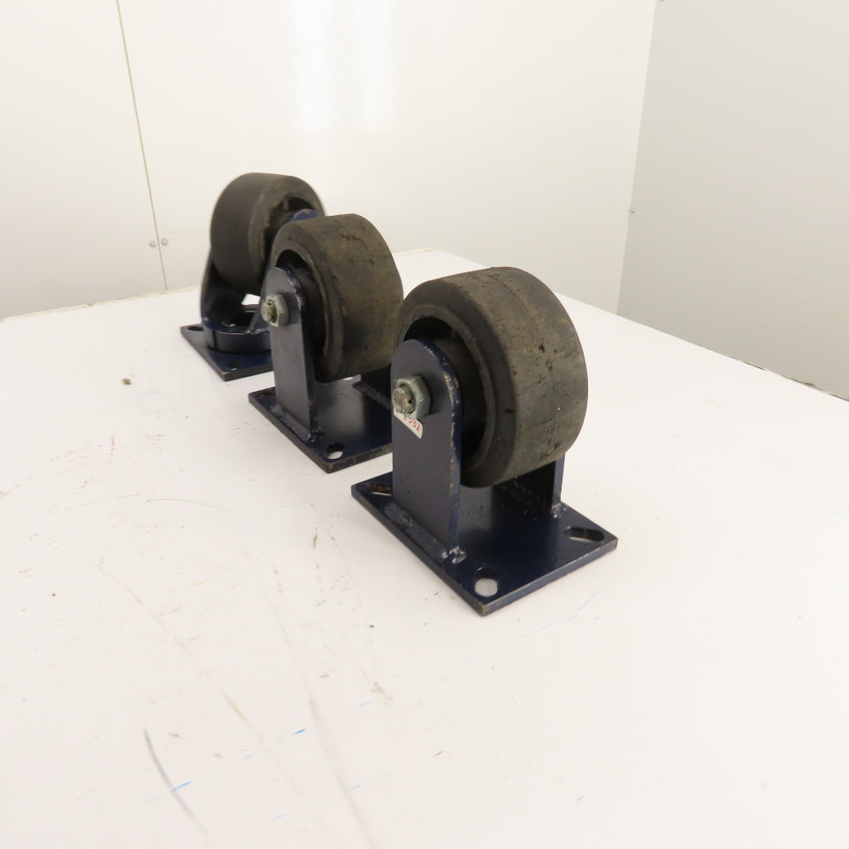 RWM Heavy Duty Caster Set 6x3 Inch 2 Rigid 1 Swivel Rubber Wheel Lot/3