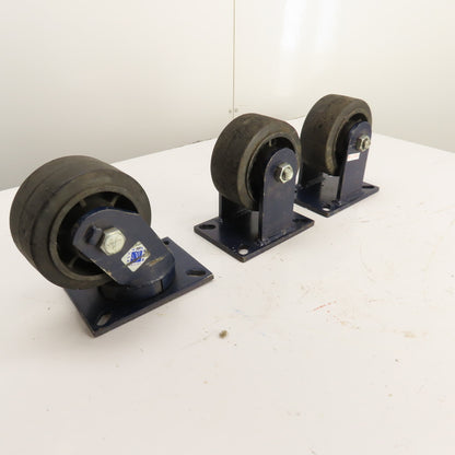 RWM Heavy Duty Caster Set 6x3 Inch 2 Rigid 1 Swivel Rubber Wheel Lot/3