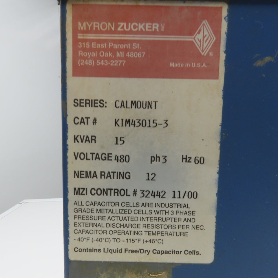 Myron Zucker KIM43015-3 Calmount Series Fused Capacitor 15KVAR 480V 3Ph