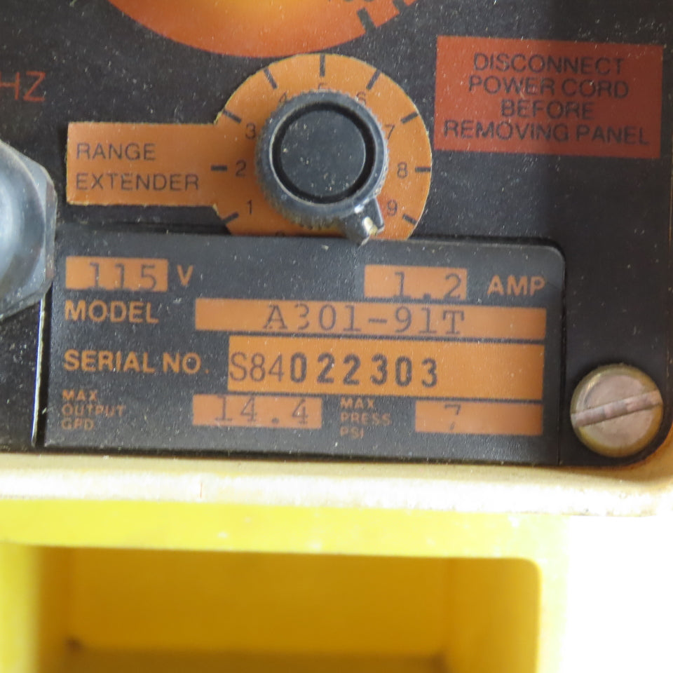 Liquid Metronics Inc A301-91T Chemical Metering Pump 14.4 GPD 115V Yellow