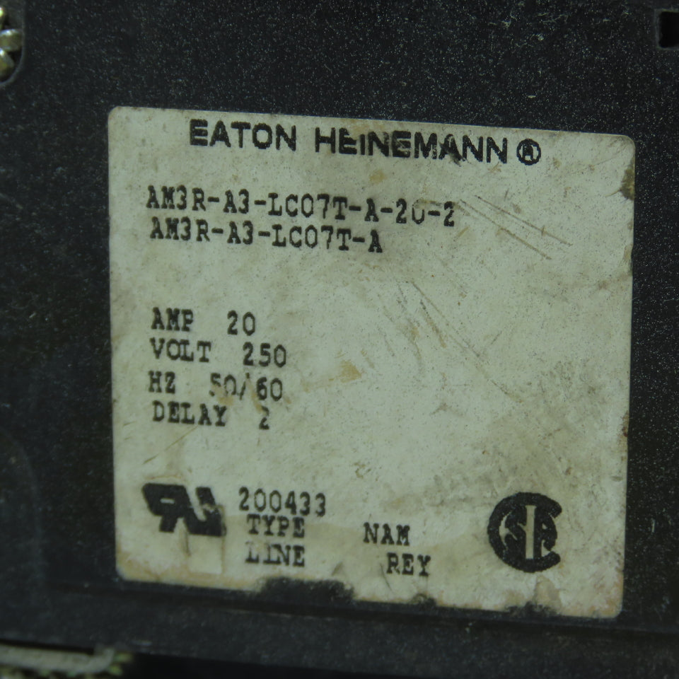 Eaton Heinemann AM3R-A3-LC07T-A-20-2 Circuit Breaker 20A 3-Pole 250VAC 50/60HZ