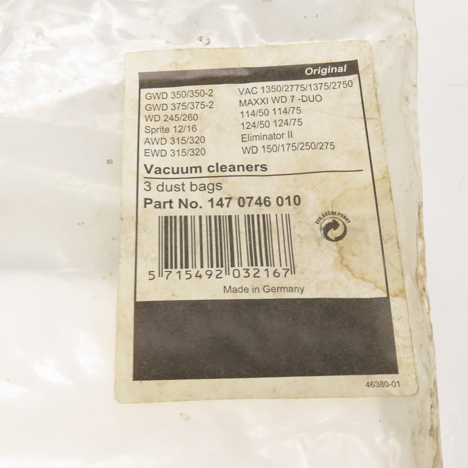 Nilfisk 147 0746 010 Wet Dry Paper Vacuum Bag 2 Ply Lot Of 3