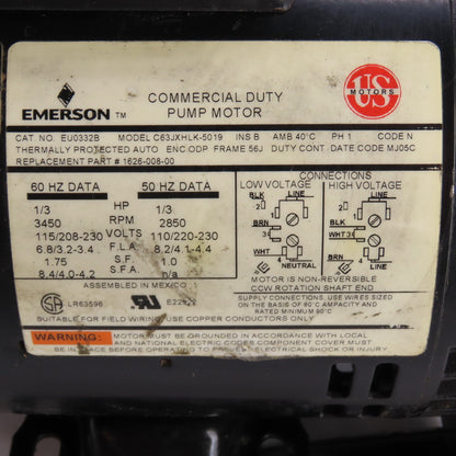 Dayton 1P862A Centrifugal Utility Pump 1/3HP 115/230V 1Ph 3450RPM Tested