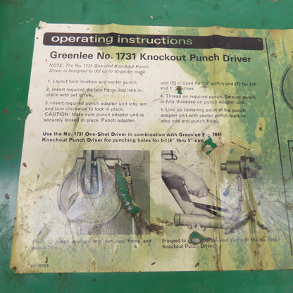 Greenlee 1731 One-Shot Hydraulic Knockout Punch Driver Set 1/2" - 2" 7307