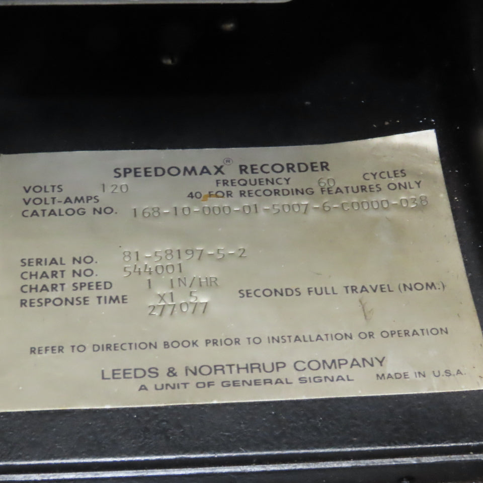 Leeds & Northrup 168-10-000-01-5007-6-C0000-038 120V Speedomax Chart Recorder