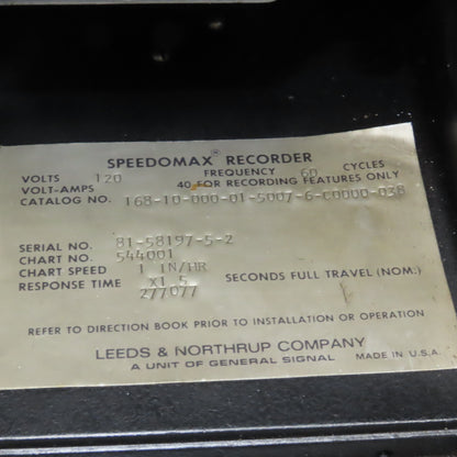 Leeds & Northrup 168-10-000-01-5007-6-C0000-038 120V Speedomax Chart Recorder