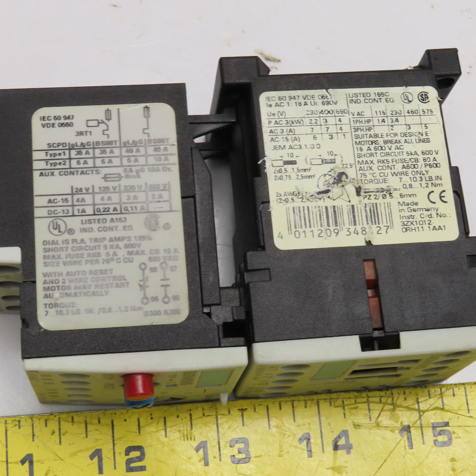 Siemens 3RT1015-1AK62 3RB1016-1NB0 600V 5Hp Contactor 0.4-1.6A Overload 120V