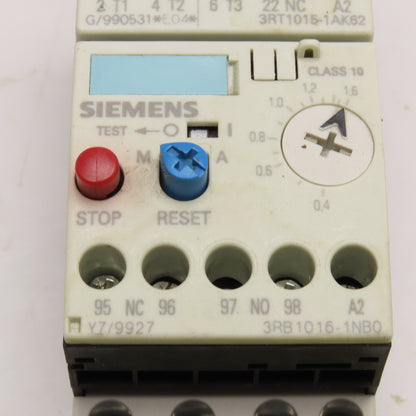 Siemens 3RT1015-1AK62 3RB1016-1NB0 600V 5Hp Contactor 0.4-1.6A Overload 120V