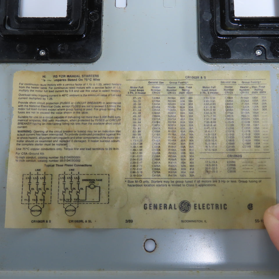 Ge CR1062R53C NEMA Size M-0 Forward/Reverse Manual Motor Starter 600VAC