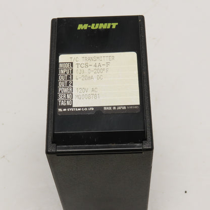 M System Co. TCS-4A-F T/C Transmitter Thermocouple Relay 0-200°F 4-20mA DC