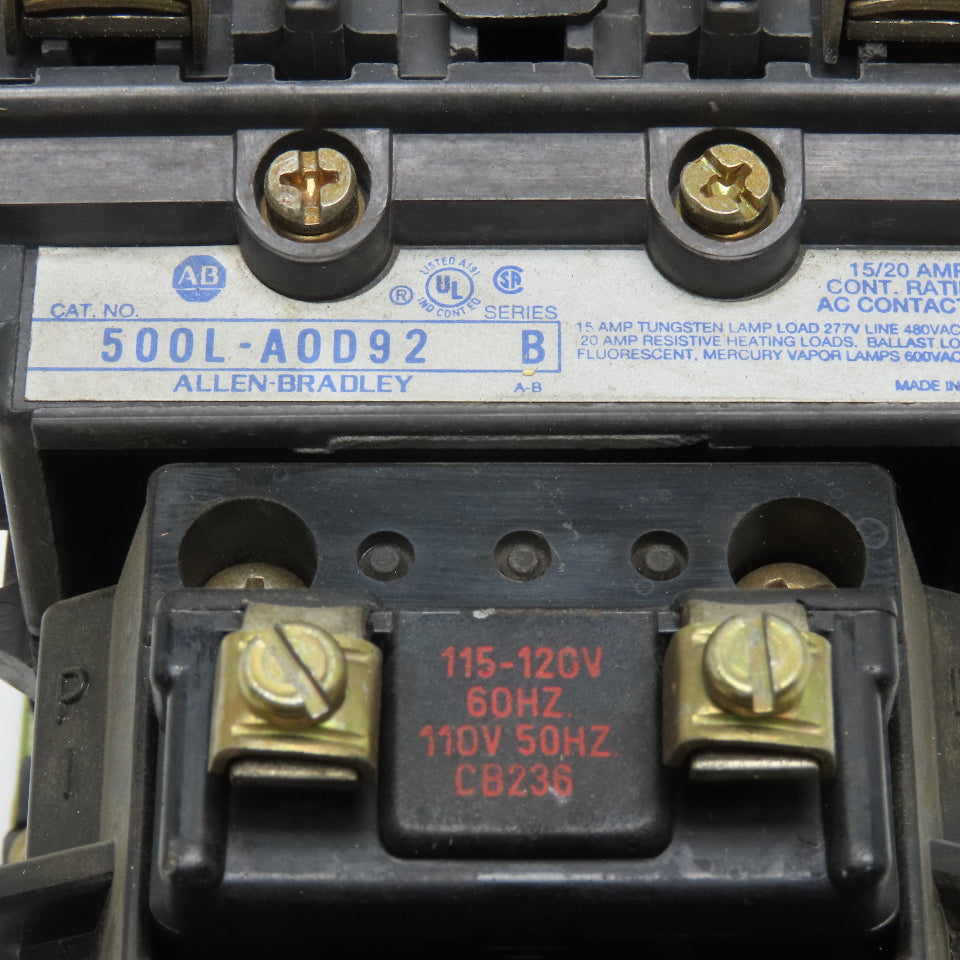 Allen Bradley 500L-A0D92 Contactor Starter 115/120V Coil
