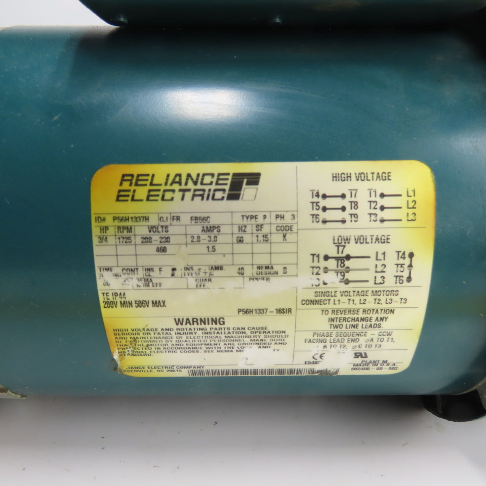 Reliance P56H1337H 3/4HP AC Electric Motor 230/460V 3Ph FB56C Frame W/Clutch