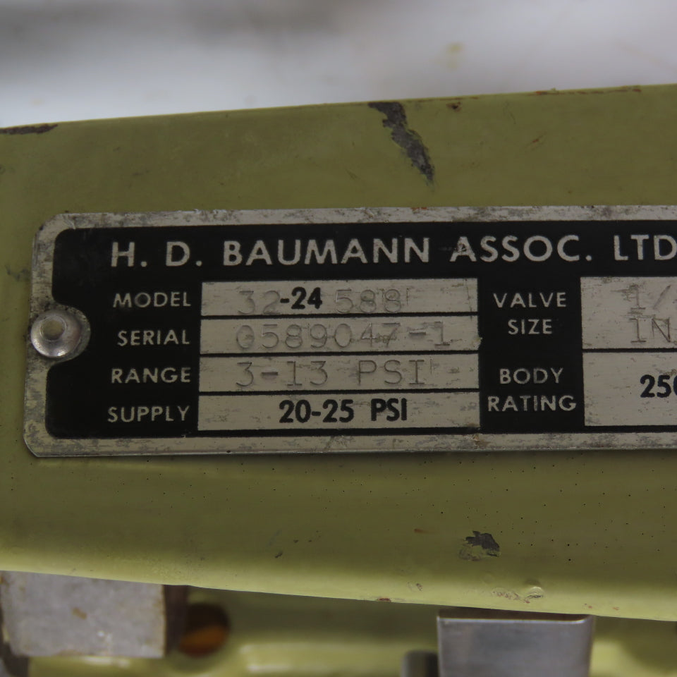 H. D. Baumann 32-24 588 1/2" Bronze Pneumatic Diaphragm Control Valve 20-25PSI