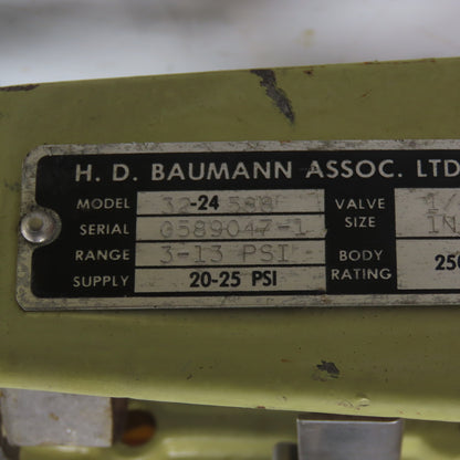 H. D. Baumann 32-24 588 1/2" Bronze Pneumatic Diaphragm Control Valve 20-25PSI