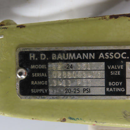 H.D. Baumann 32-24 351 1-1/4" Bronze Pneumatic Diaphragm Control Valve 20-25PSI