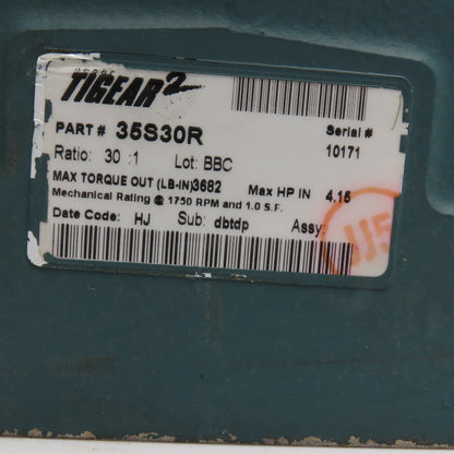 Dodge 35S30R 30:1 Ratio Right Angle Gear Reducer 58RPM Right Hand Output
