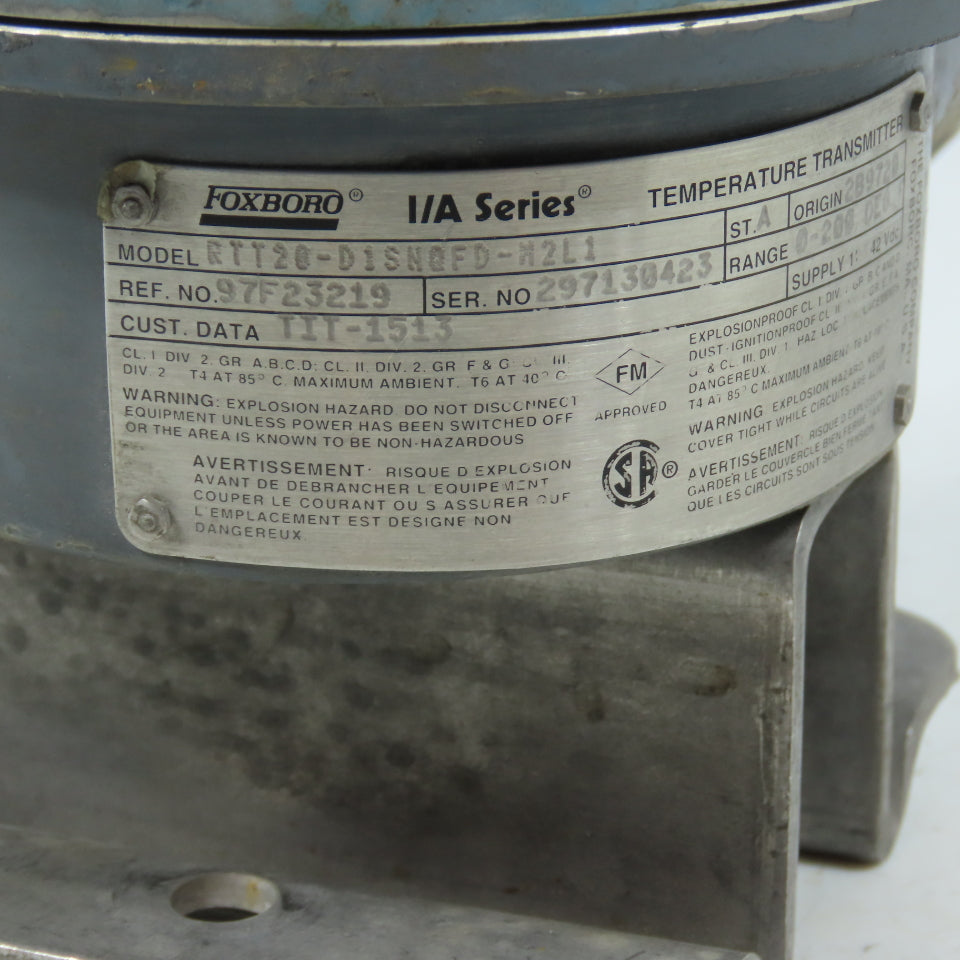 Foxboro RTT20-D1SNQFD-M2L1 I/A Series Temperature Transmitter 0-200 Deg F 12-42V