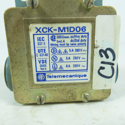 Telemecanique XCK-M1D06 Limit Switch Body 300VAC 5A No Head