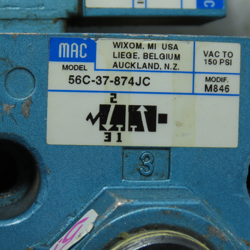 MAC 56C-37-874JC Solenoid Air Valve 24VDC 150 PSI 3-Way