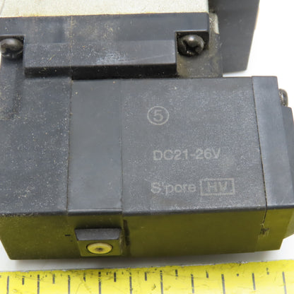 SMC NVFS3300-5FZ 3 Way Closed Center Solenoid Valve 21-26VDC Coil