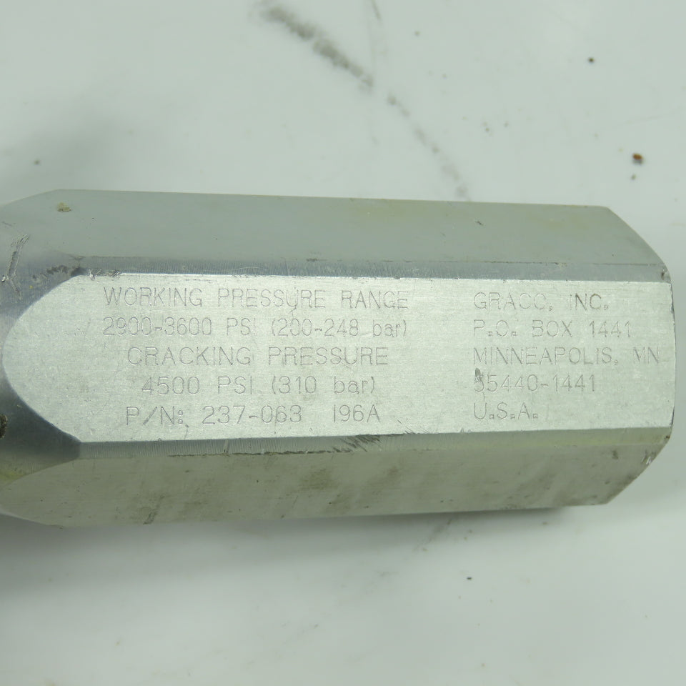 Graco 237-063 High Pressure Fluid Relief Valve 2900-3600 PSI