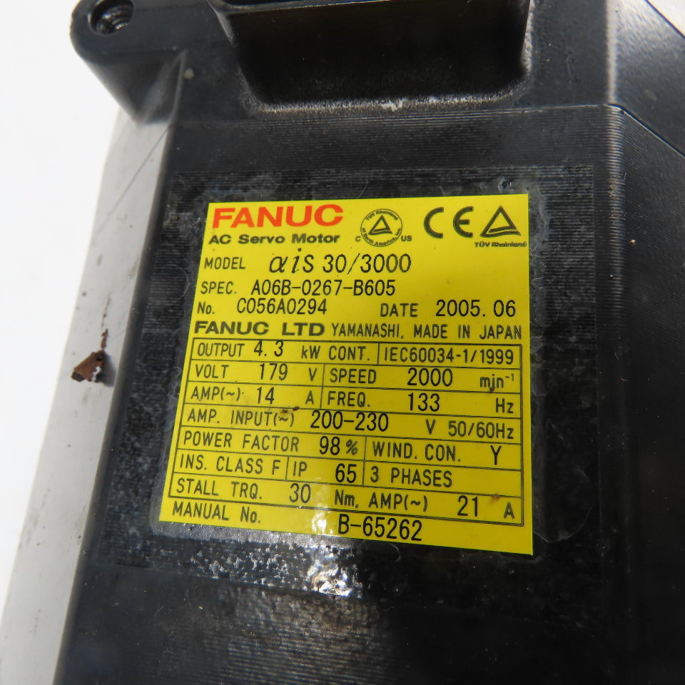 Fanuc A06B-0267-B605 AC Servo Motor iS 30/3000 4.3kW 179V 2000RPM