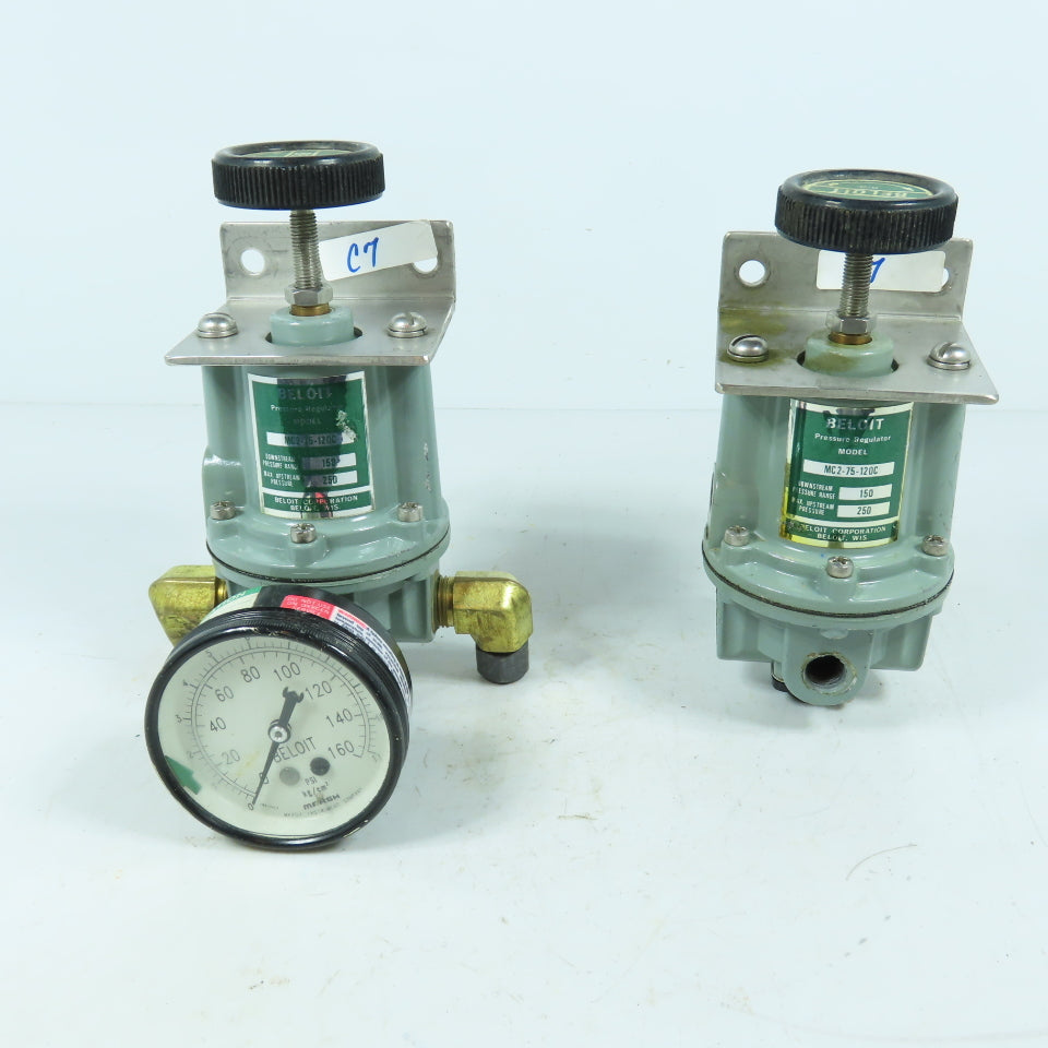 Beloit MC2-75-120C Pressure Regulators 150 PSI Range w/ 1 Gauge Lot of 2