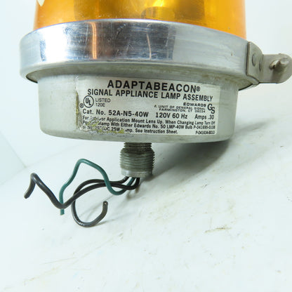 Edwards 52A-N5-40W Adaptabeacon Signal Rotating Light 120V Amber Lens