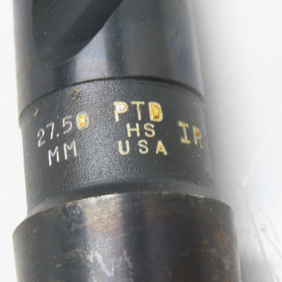 PTD 27.50mm Dia. 2 Flute Twist Drill MT4 Tapered Shank 12-3/4" OAL