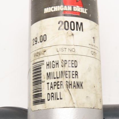 Michigan Drill 29.00mm Dia. 2 Flute Twist Drill Morse Taper MT4 Shank 13" OAL