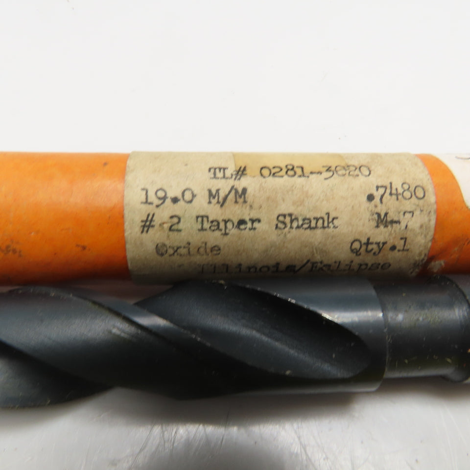 Eclipse 19mm Dia. 2 Flute Twist Drill Morse Taper 2 Shank MT2 10"OAL
