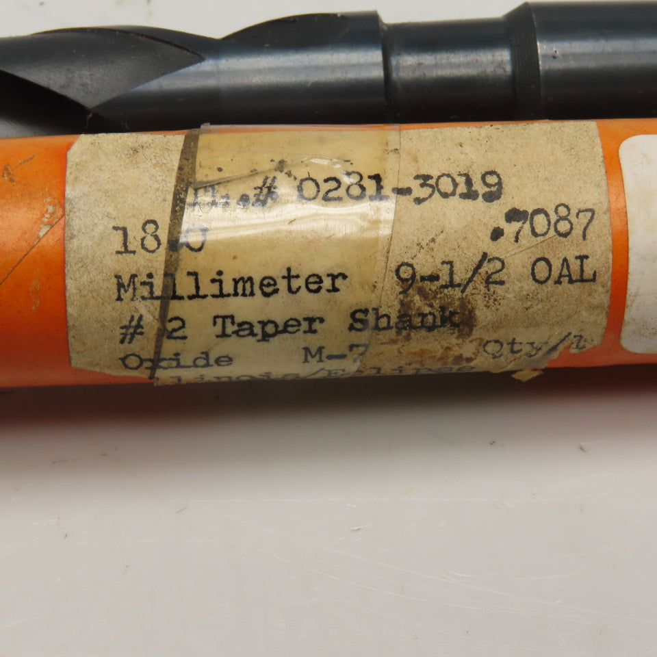 Eclipse 18mm Dia. 2 Flute Twist Drill Morse Taper 2 Shank MT2 9-1/2"OAL