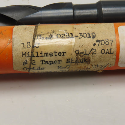 Eclipse 18mm Dia. 2 Flute Twist Drill Morse Taper 2 Shank MT2 9-1/2"OAL