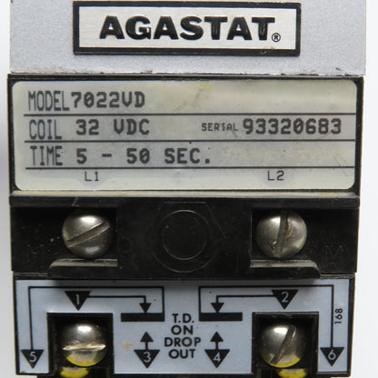 Agastat 7022VD 5-50 Second Timer Time Delay Relay 32VDC Coil