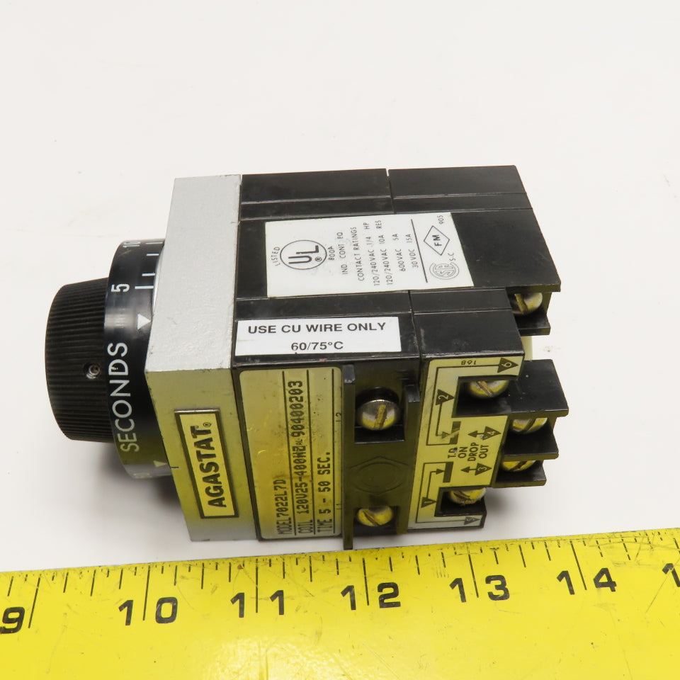 Agastat 7022L7D 5-50 Second Timer Time Delay Relay 120V 25-400Hz Coil