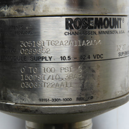 Rosemount 3051S1TG2A2A11A2AQ4 Supermodule 0-100PSI CAL 10.5-42.4VDC Transmitter
