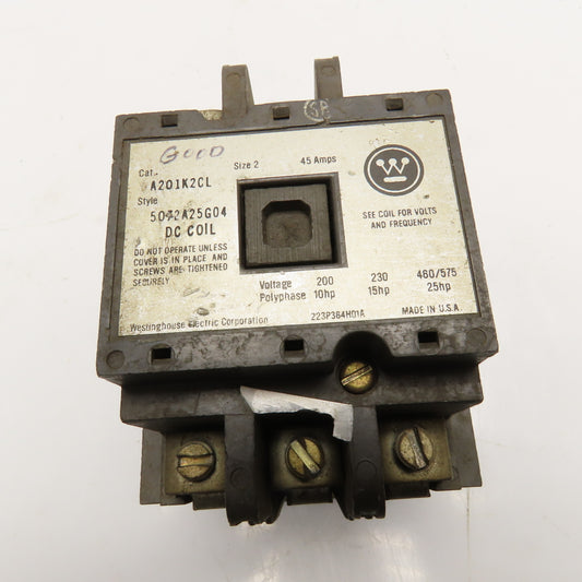 Westinghouse A201K2CL Size 2 600V Contactor Motor Starter 24V DC Coil