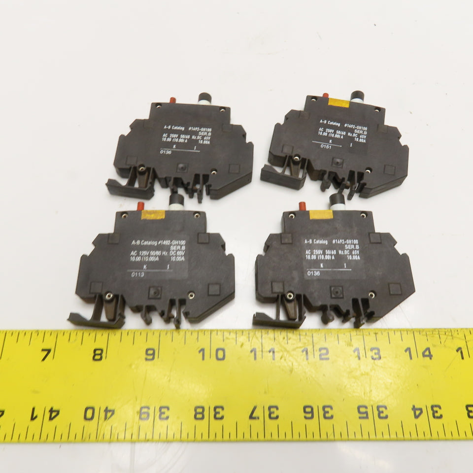 Allen Bradley 1492-GH100 10A Circuit Breaker Single Pole 250VAC Lot Of 4