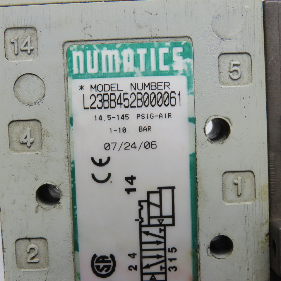Numatics L23BB452B000061 Pneumatic Directional Valve 24VDC Coil