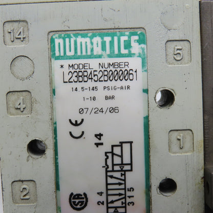 Numatics L23BB452B000061 Pneumatic Directional Valve 24VDC Coil