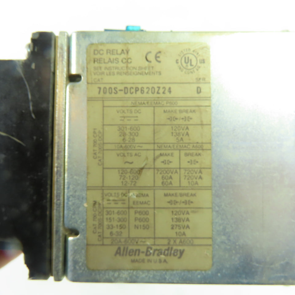 Allen-Bradley 700S-DCP620Z24 Safety Control Relay 600V 24VDC Coil